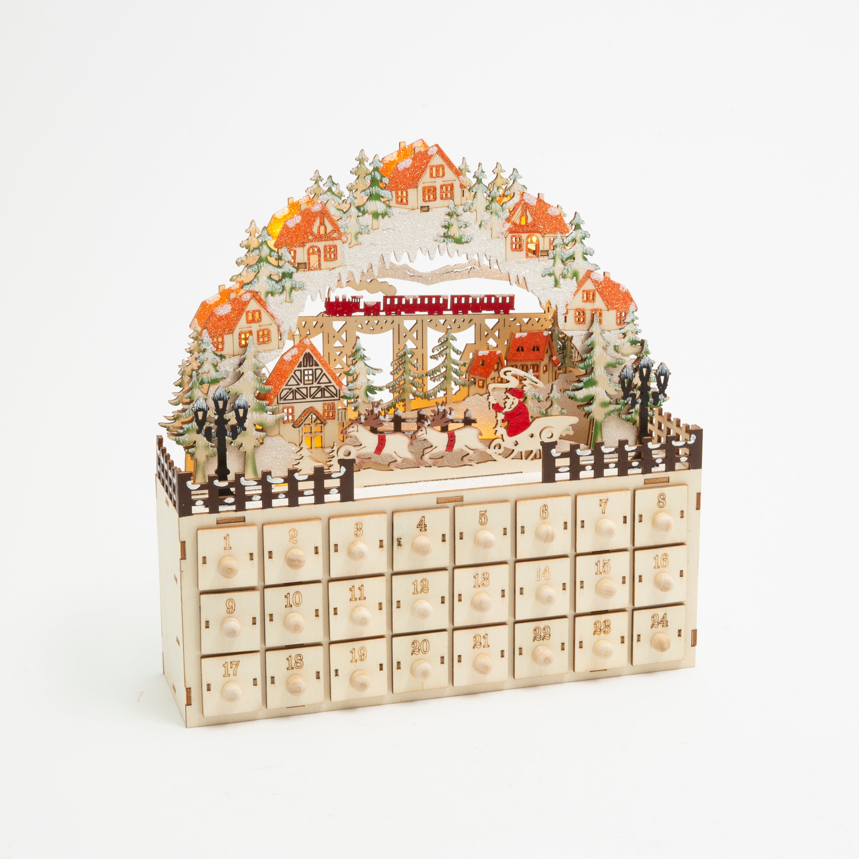 Cozy 11.8 in H Battery Operated Lighted Laser Cut Wood Holiday Village Scene